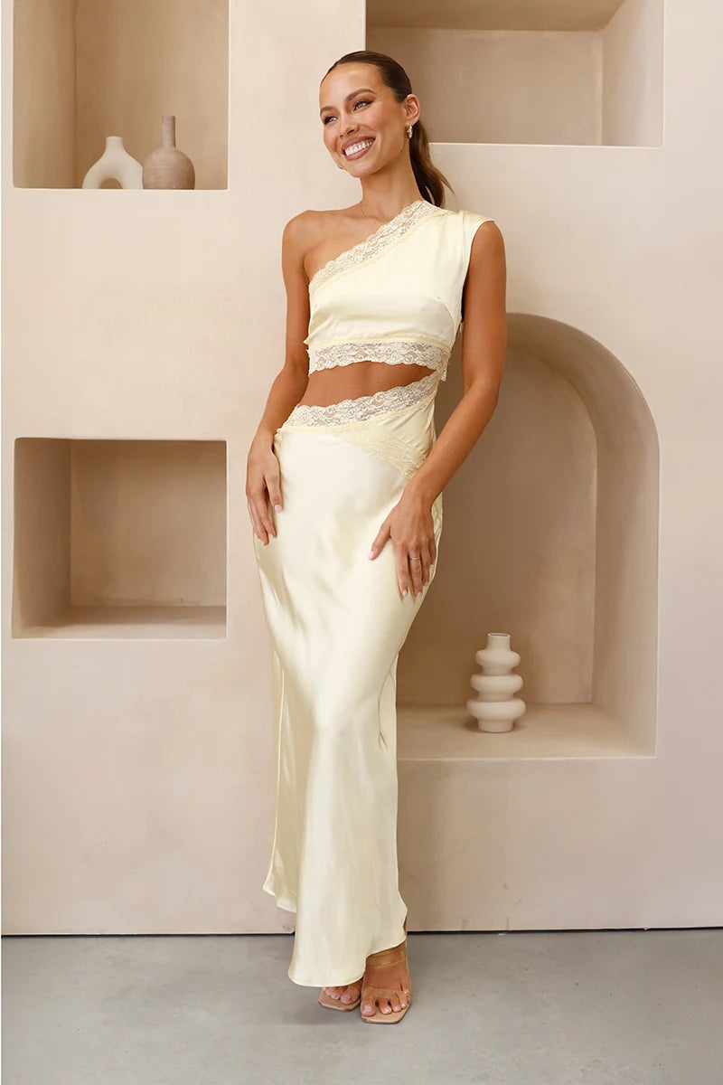 Emily One Shoulder Maxi Dress - Yellow