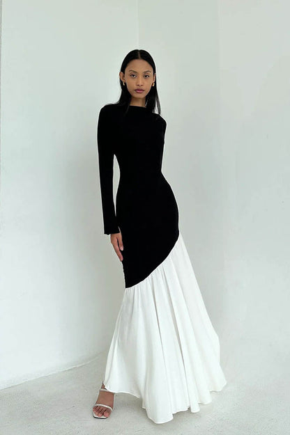 Fashionable Colorblock Waist-Cinching Bodycon Midi Dress