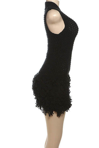 Fringe Cut-Out Slim-Fit Patchwork Dress