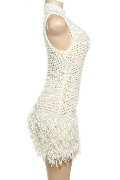 Fringe Cut-Out Slim-Fit Patchwork Dress