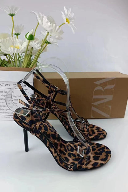 Adjustable leopard print high heels