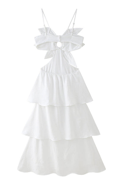 French Open Back 3D Flower Layered Dress