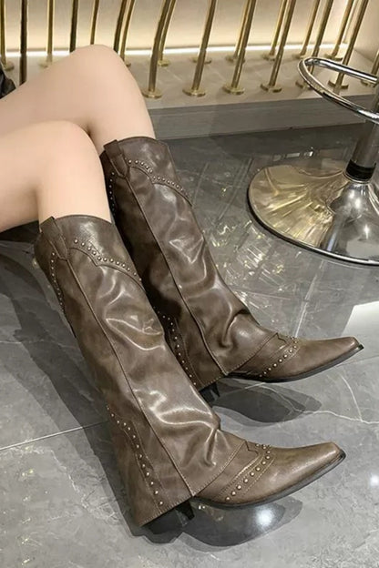 Vintage Rivet High-Leg Boots
