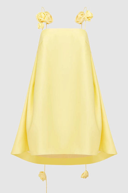 Yellow 3D Floral Loose Fit Short Dress