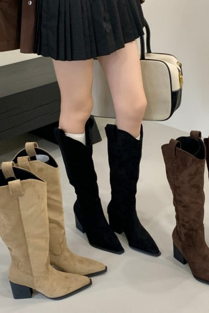 V-Neck Chunky-Heeled High-Top Knight Boots